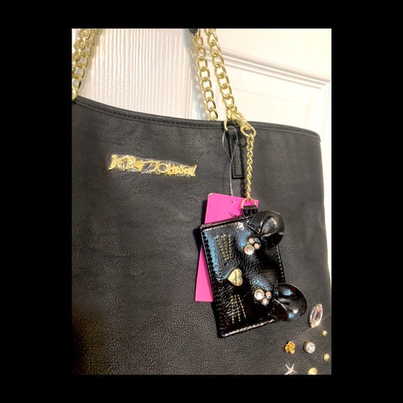 Betsy Johnson Large Black Studded Pins Tote w/ Small Crossbody. NWT! - Picture 6 of 16